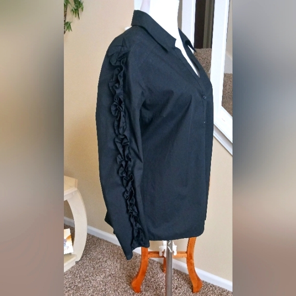 INC International Concepts Coreseted Back and Ruffles on Sleeves EUC  L BLK - Picture 3 of 9